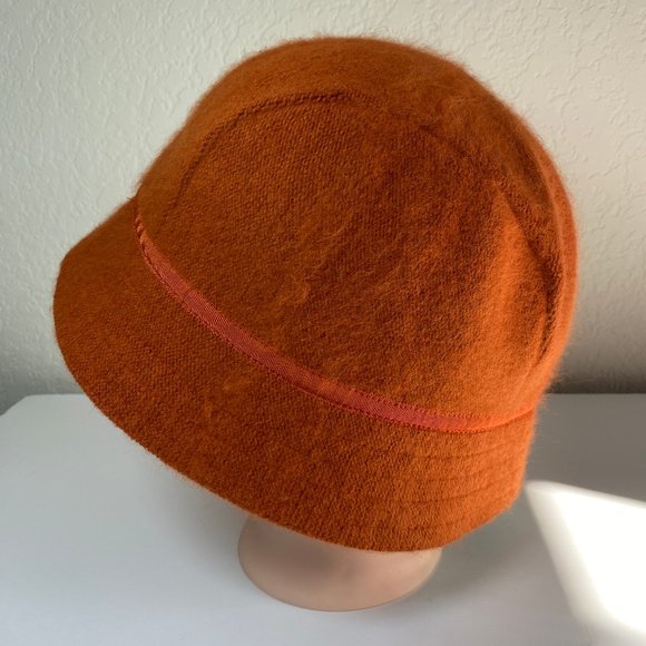 Y2K Burnt Orange Rabbit Hair Bucket Hat - Picture 3 of 5